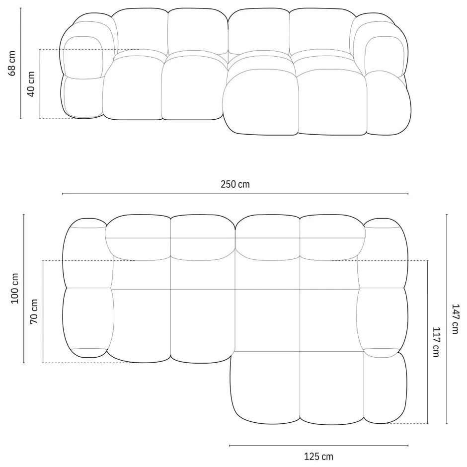 Colțar albastru închis cu tapițerie din catifea (cu colț pe partea dreaptă/cu șezlong) Loretto – Cosmopolitan Design