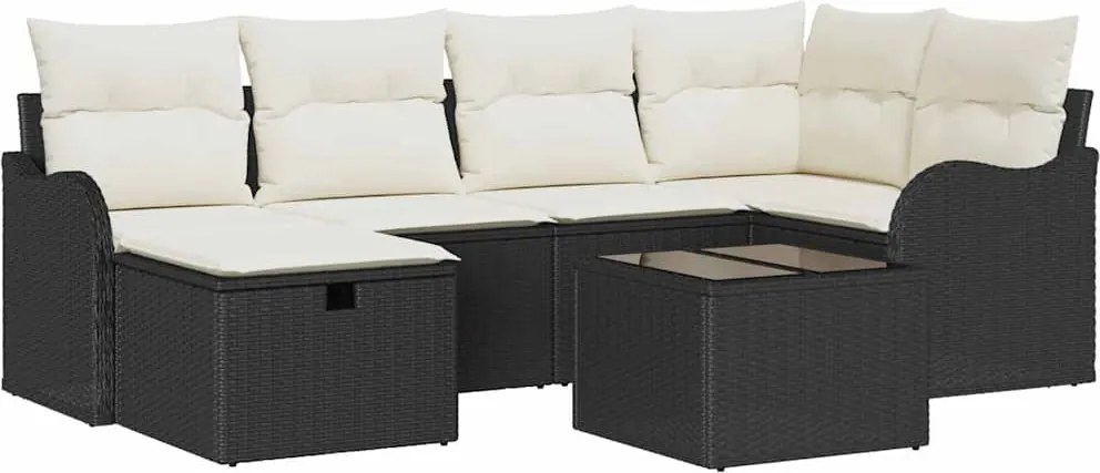 vidaXL Set de canapele pentru grădină cu pernă 7 pcs Negru Rattan poli