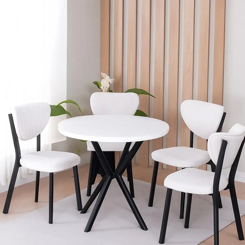 Masa de bucatarie rotunda din MDF, alb-negru, texturata, Homs 80x80x75 cm