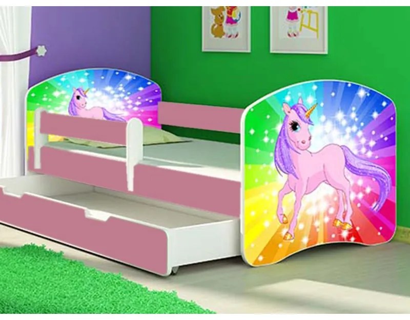 MyKids - Patut tineret Rainbow Unicorn cu sertar si saltea 160x80
