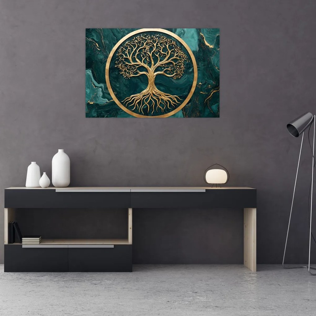 Tablou – Arborele vieții auriu în marmură (90x60 cm)