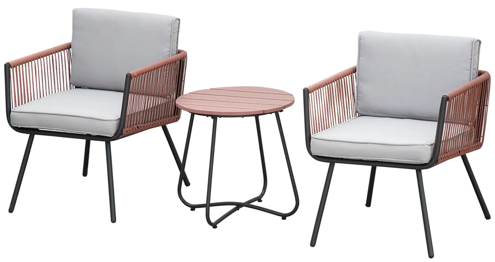 Outsunny Set Mobilier Grădină 3 Piese din Rășină Împletită, 2 Fotolii și Masă, Perne Incluse, Gri/Portocaliu | Aosom Romania