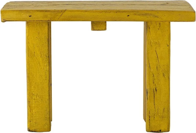Măsuță decorativă din lemn reciclat, galben, blat dreptunghiular pe picioare înclinate, finisaj vopsit, 24 x 30 x 18 cm, „Porir”