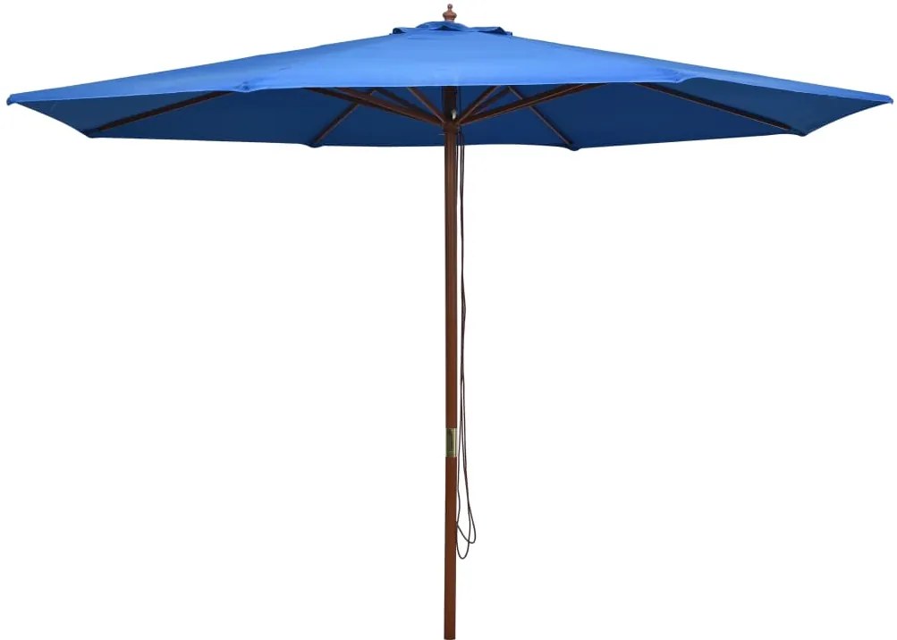 vidaXL Umbrelă de soare de exterior, stâlp din lemn, albastru, 350 cm