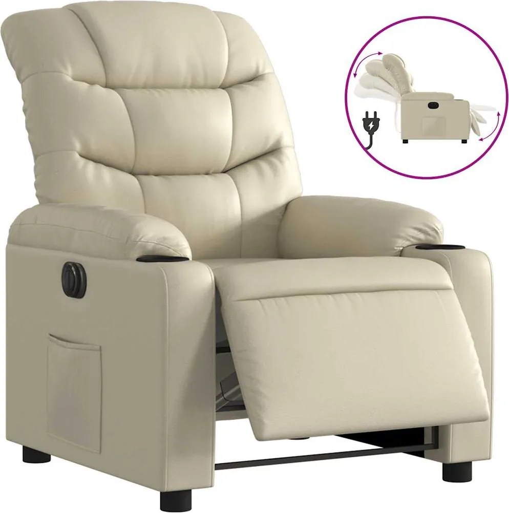 vidaXL Fotoliu rabatabil electric, crem, piele ecologică