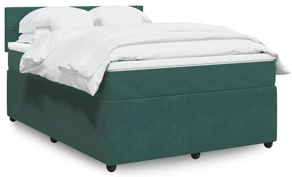 vidaXL Pat box spring cu saltea, verde închis, 140x200 cm, catifea