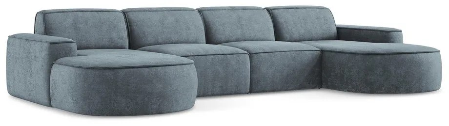 Colțar albastru prăfuit cu tapițerie din chenille (în formă de "U") Omao – Makamii