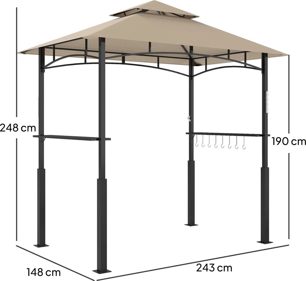 Outsunny Adăpost pentru grătar cu acoperiș dublu adăpost de grădină cu lumină LED 240 x 150 x 250 cm kaki | Aosom Romania
