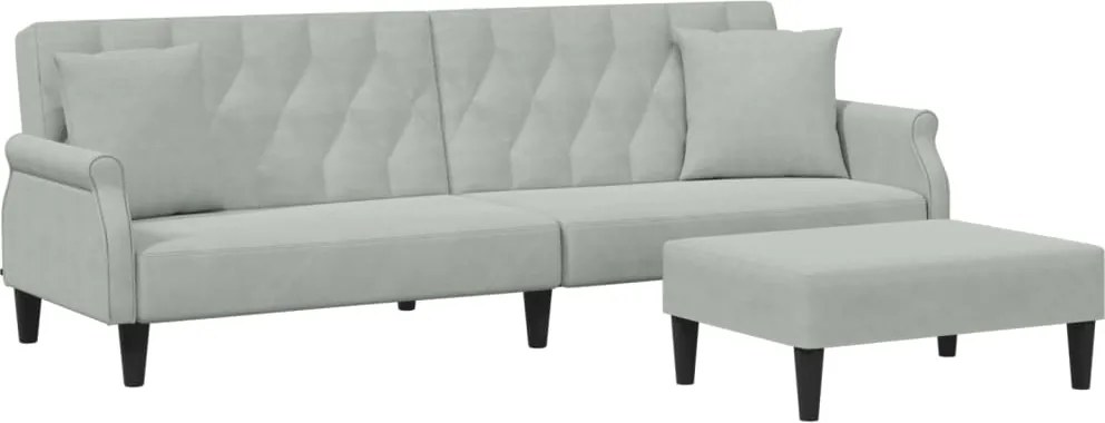 vidaXL Canapea extensibilă cu pernuță și taburet 2 locuri gri catifea