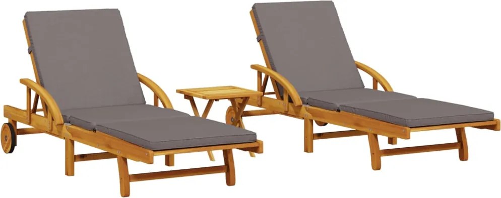 vidaXL Șezlonguri, 2 buc., cu masă, alb, lemn masiv de acacia