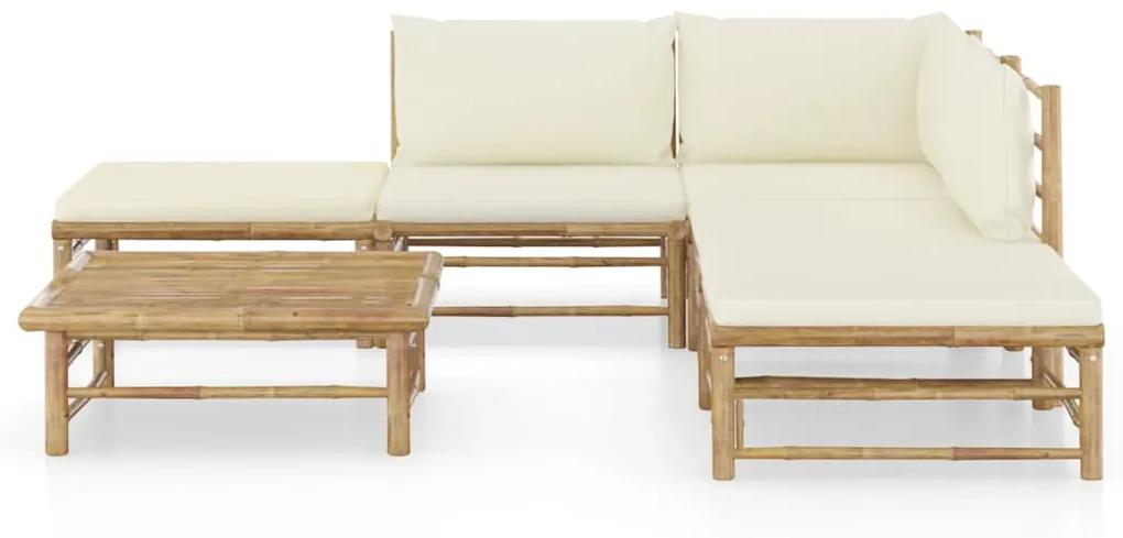 3058187 vidaXL Set mobilier de grădină cu perne alb crem, 6 piese, bambus