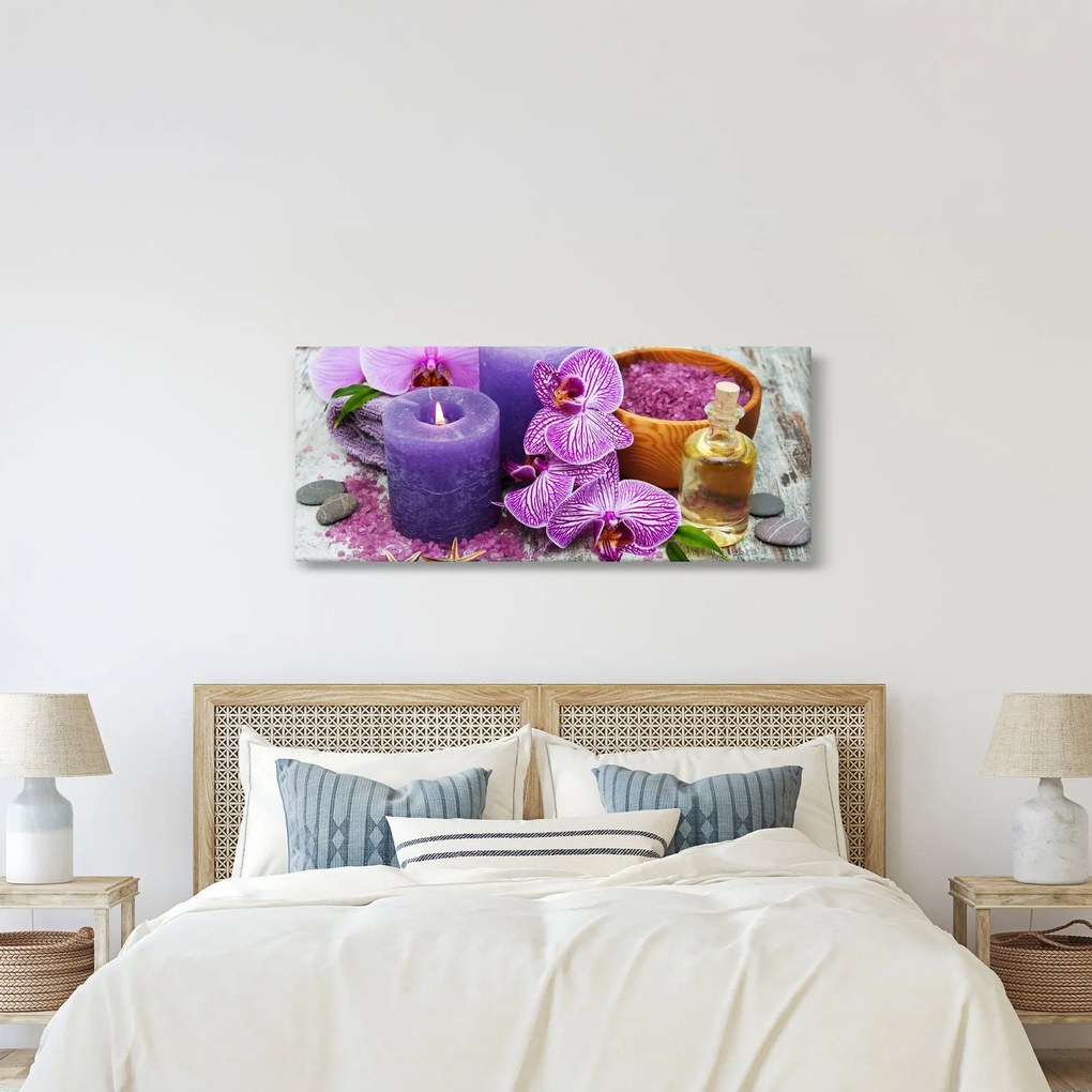 Tablou cu orhidee și lumănări (120x50 cm)