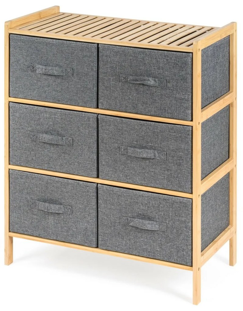 Raft din bambus cu coșuri G21, 3 rafturi, gri, 3 etaje