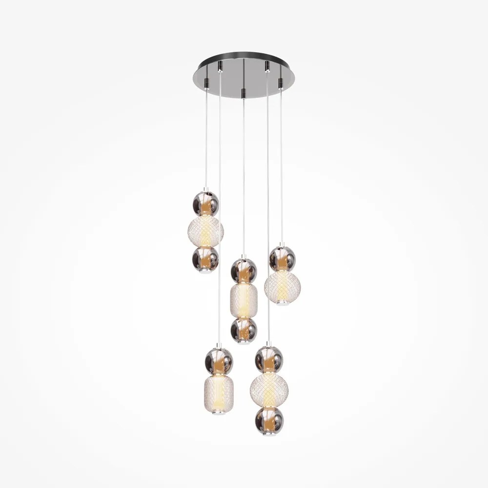 Lustra moderna chrome din metal cu 5 pendule led Maytoni Drop