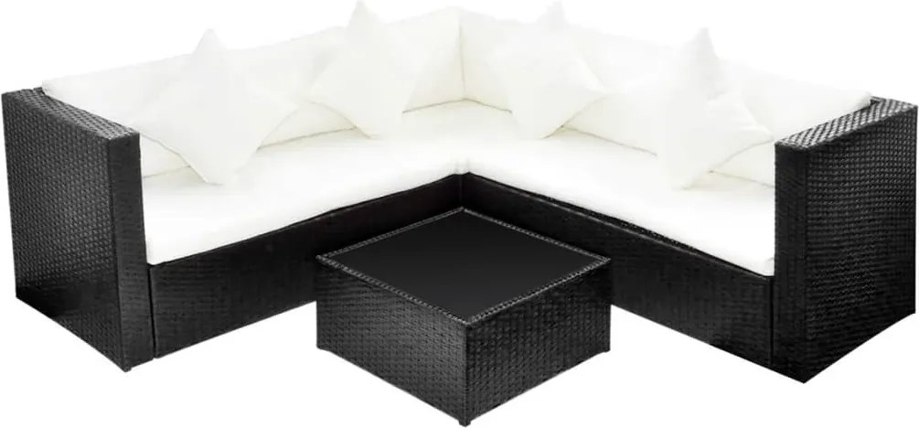 vidaXL Set mobilier de grădină cu perne, 4 piese, negru, poliratan