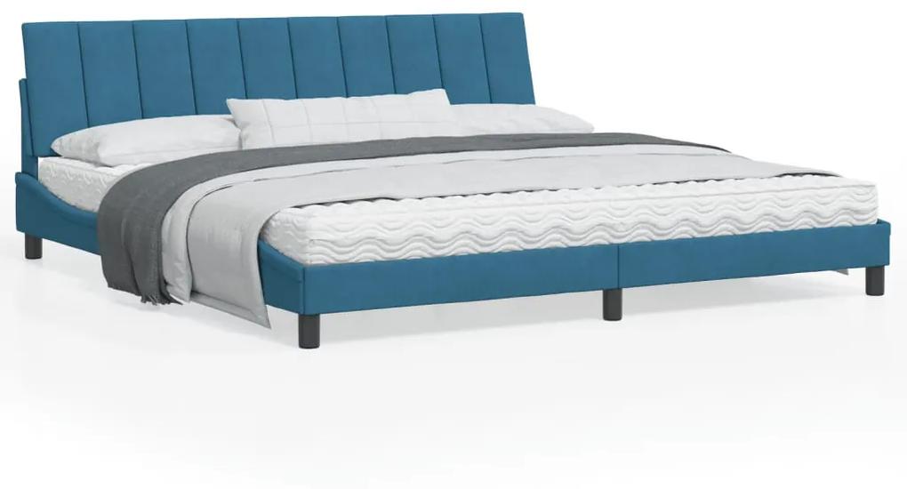 3207871 vidaXL Cadru de pat cu tăblie, albastru, 200x200 cm, catifea