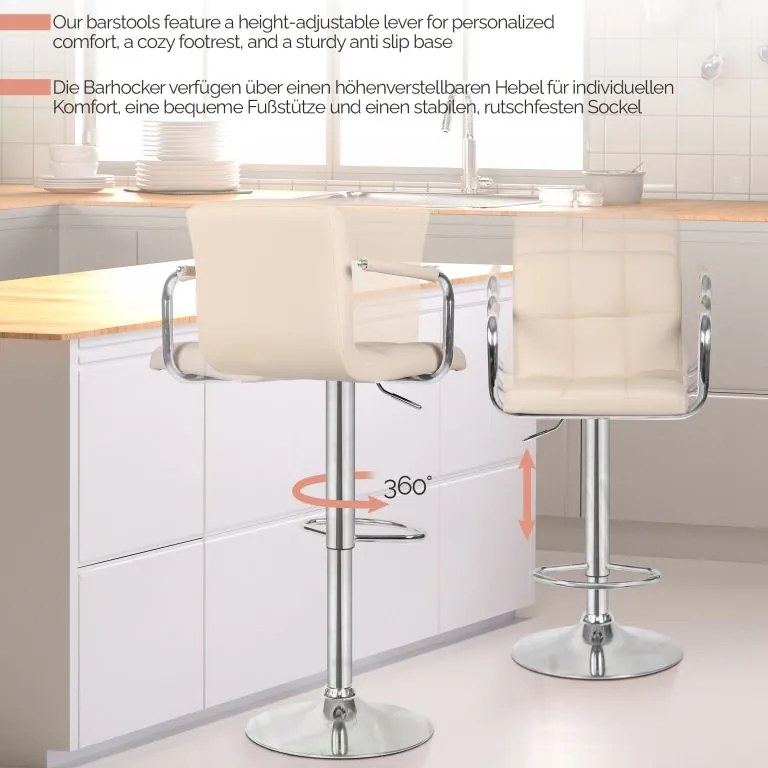 MIADOMODO Scaun de bar 2pcs, cu brațe, bej