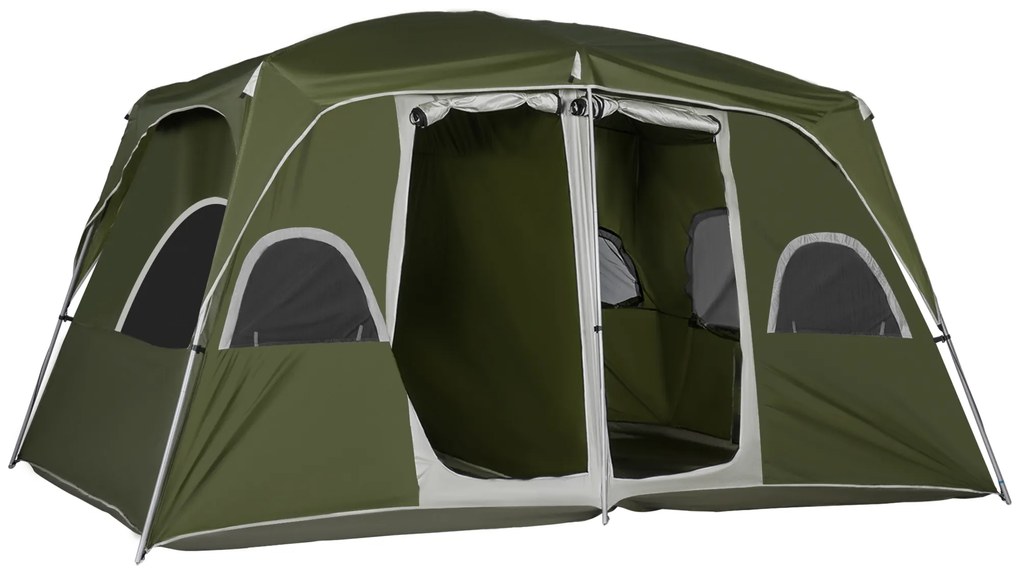 Outsunny Cort pentru 4-8 Persoane cu 2 Dormitoare 2 Buzunare și Ferestre cu Plasă Impermeabil 400x275x210 cm Verde | Aosom Romania