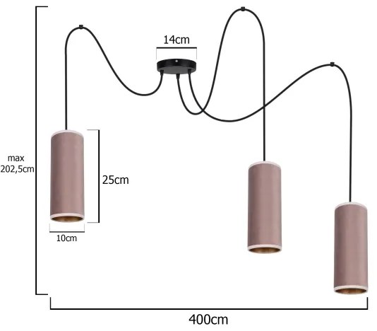 Lustr AVALO 3xE27/60W/230V cablu roz/miediu