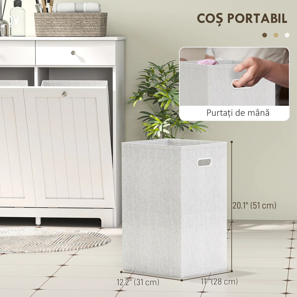 HOMCOM Dulap de Baie pentru Rufe cu 2 Uși Rabatabile și Coșuri pentru Rufe, 78x38x90 cm, Alb | Aosom Romania