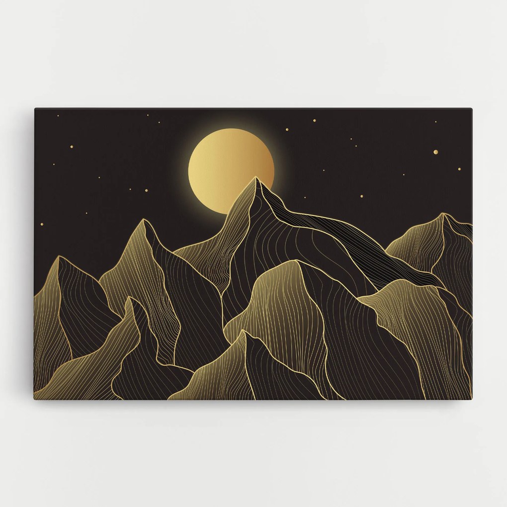 Tablou Canvas, 90x140cm, Dormitor si Living, Peisaje, Munti, Gold Shiny Moon