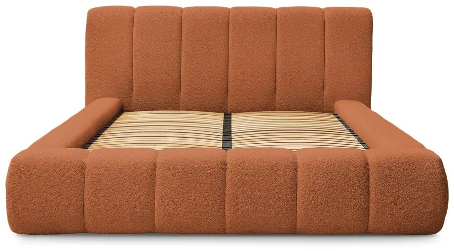 Pat matrimonial portocaliu tapițat cu spațiu de depozitare cu somieră 180x200 cm Denali – Bobochic Paris