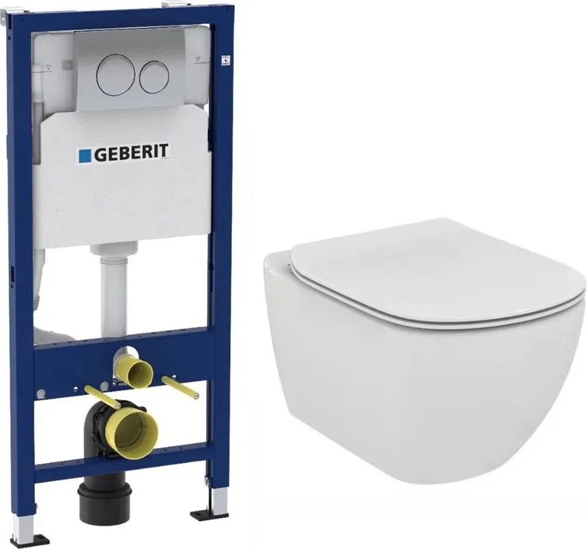Set vas wc suspendat Ideal Standard Tesi AquaBlade cu capac clapeta si rezervor Geberit Duofix Delta Plus