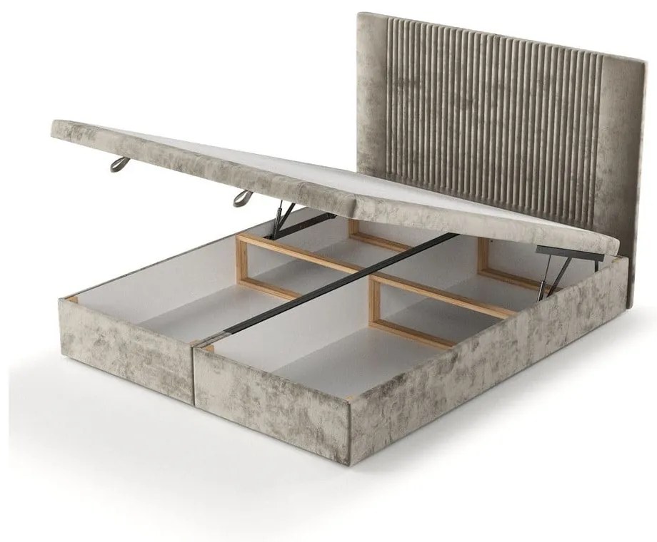 Pat matrimonial bej tapițat cu spațiu de depozitare 200x200 cm Mavel – Maison de Rêve