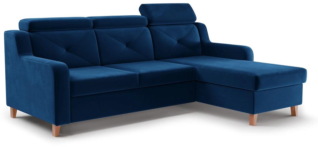 Canapea de colț Laksaro dreapta cu funcție de dormit - albastru catifea Trinity 31