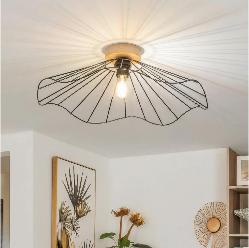 Brilagi - Lustră LED aplicată CERIA WIRE 1xE27/40W/230V Ø 60 cm negru/stejar