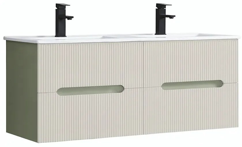 Trent 120 dulap de baie inferior cu chiuvetă ceramică (4 sertare) verde-alb