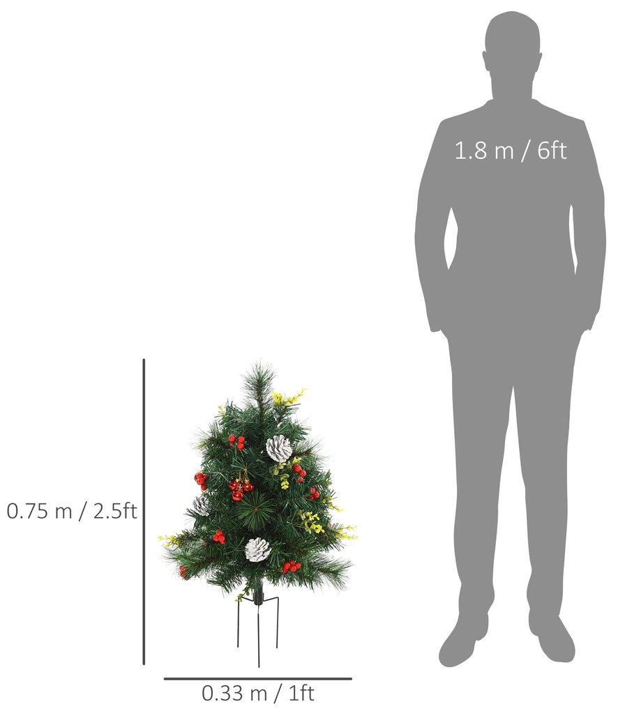 HOMCOM 2 Brazi de Craciun cu luminite, conuri de pin, ramuri ignifuge
