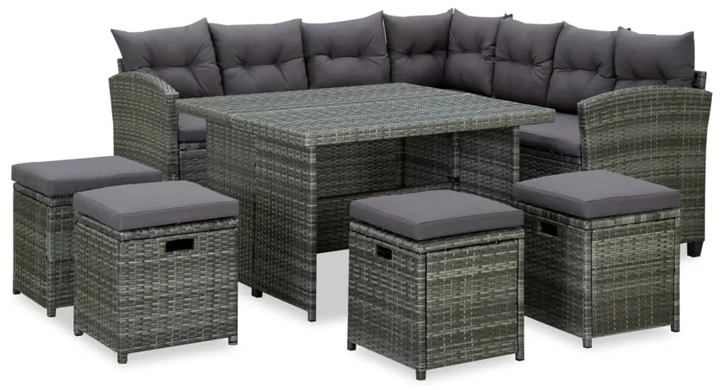 vidaXL Set mobilier de grădină cu perne, 6 piese, gri, poliratan