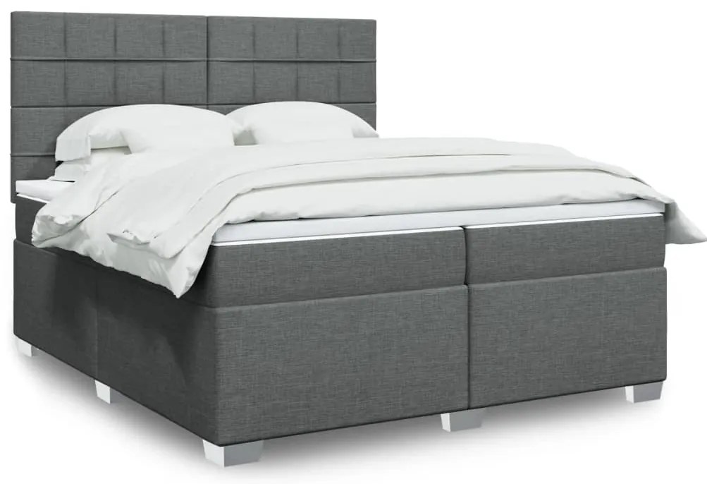 vidaXL Pat box spring cu saltea, gri închis, 200x200 cm, textil