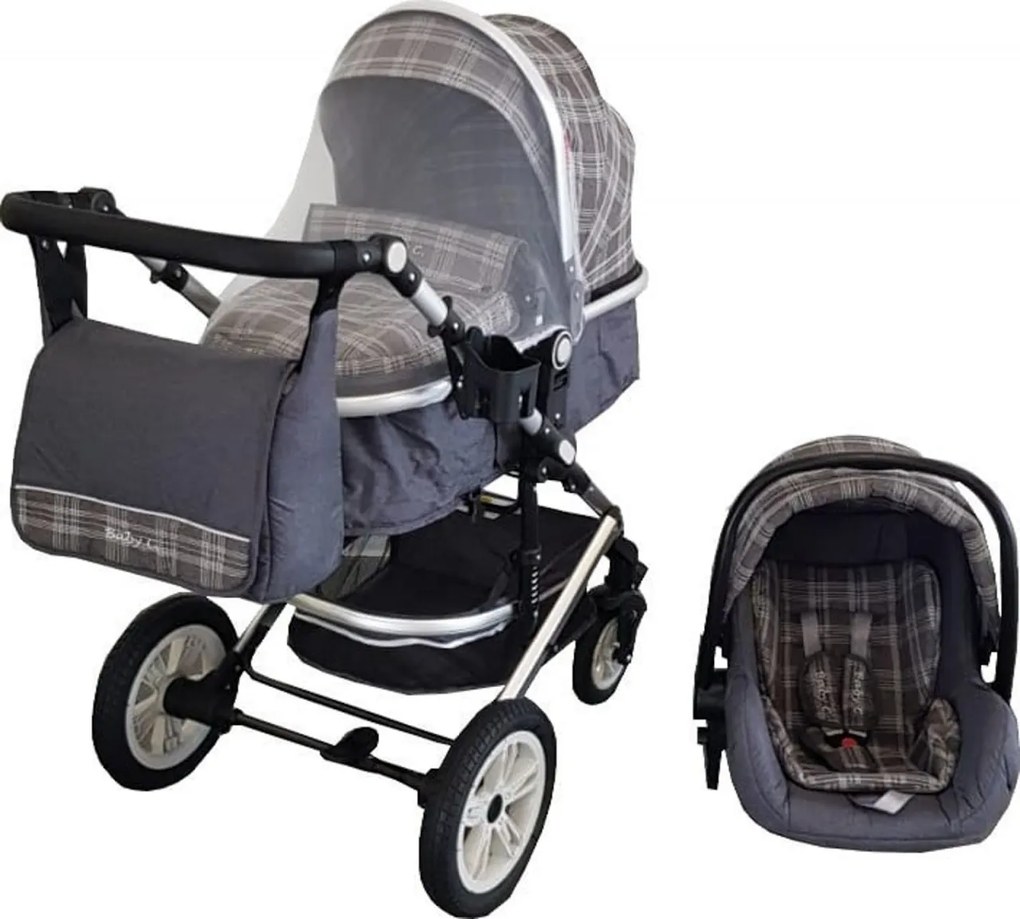 Carucior nou nascuti 3 in 1 Baby Care™ PRO 530 , Cu geanta bebe, Cadru Aluminiu Gold, Amortizoare, Roti din cauciuc plin AVE, Landou, Scoica auto,