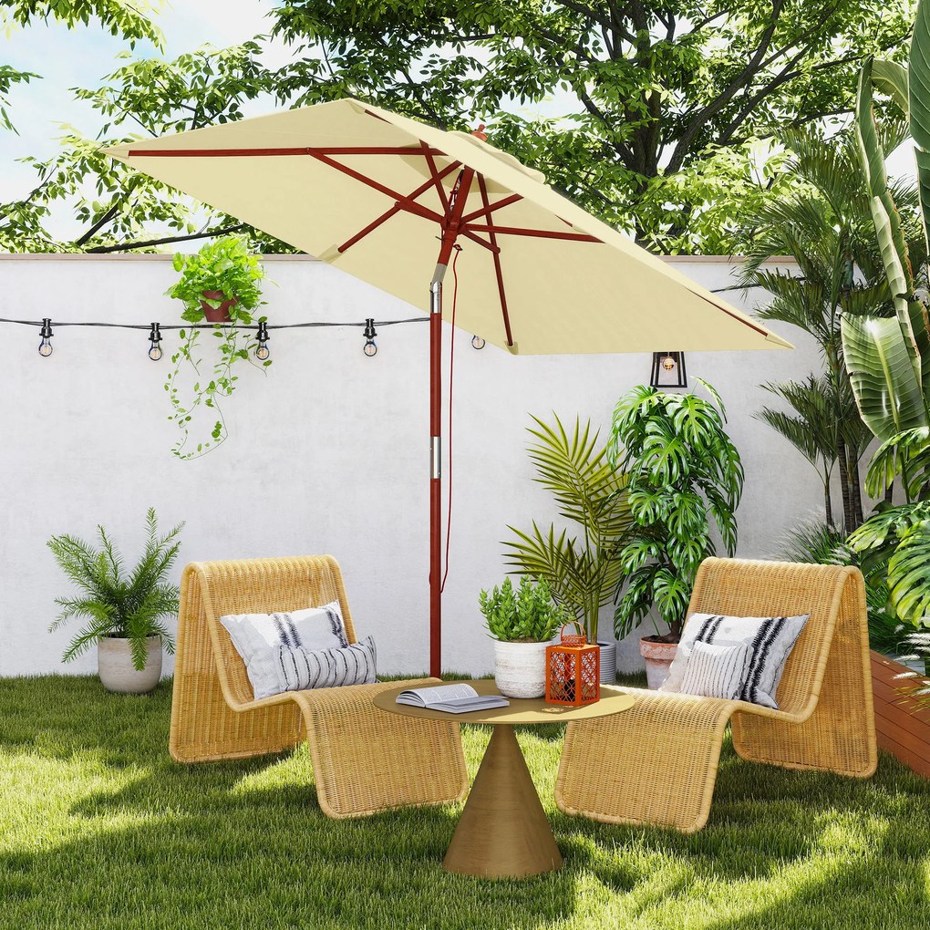 Outsunny Umbrelă de Grădină Înclinabilă cu Sistem cu Șnur și Orificiu de Ventilație, 200x150x235 cm, Bej | Aosom Romania
