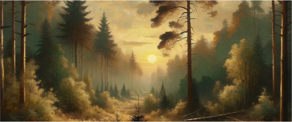 Tablou - Soare strălucind prin pădure (120x50 cm)