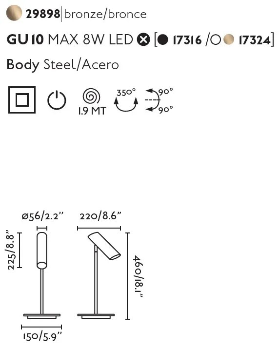 Lampa de masa design modern minimalist LINK III bronz