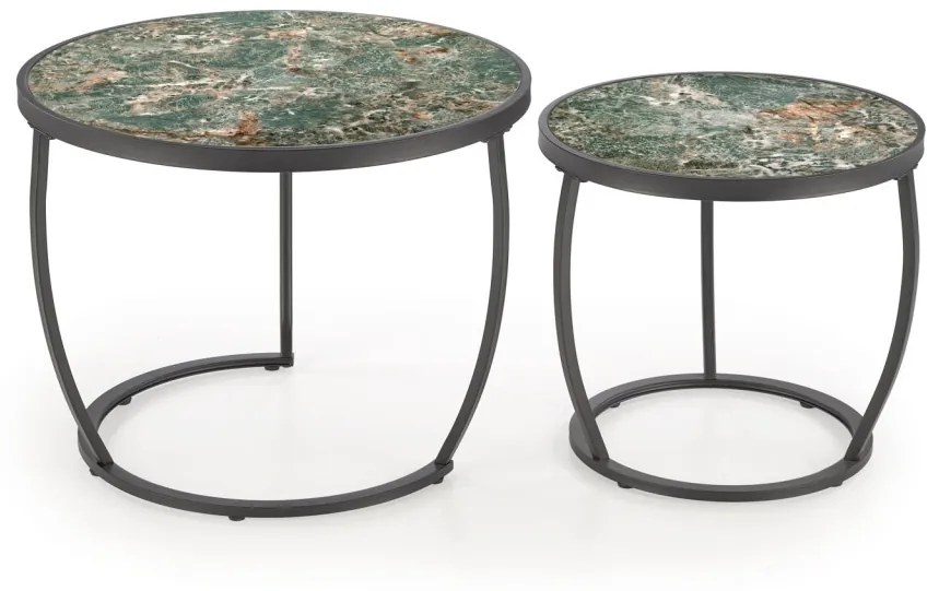 Set 2 mese de cafea Ines marmura verde/negru