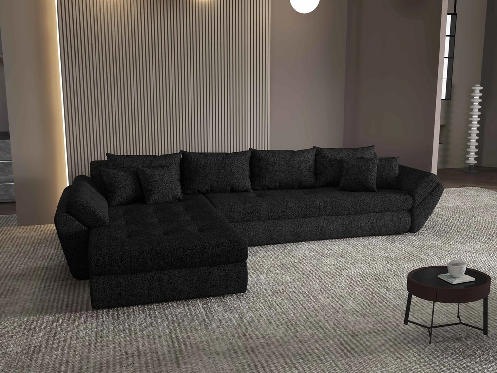 Colțar extensibil dumonde cu ladă de depozitare si sezut confortabil din spuma high-density, Loana XL Enjoy Negru 335x185 cm