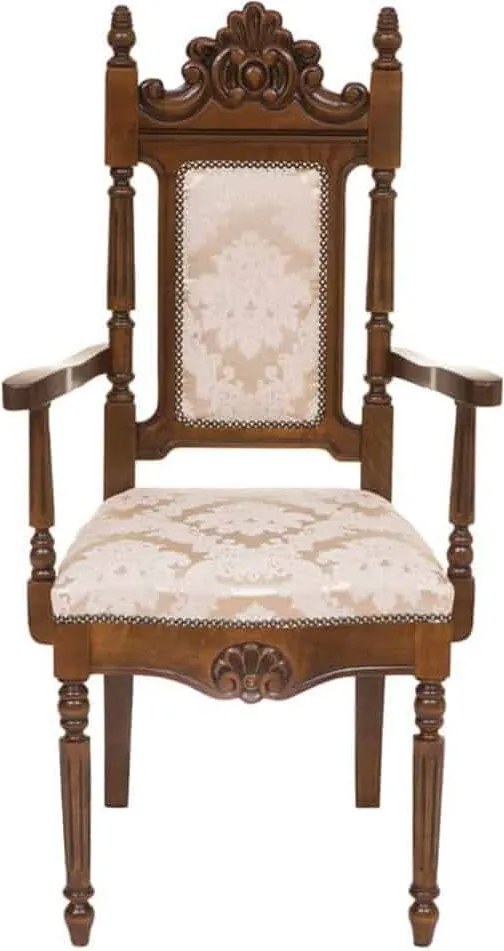 Scaun lemn masiv clasic Noble cu Spătar Tapițat și Brațe, 59 × 50 × 115,5 cm - Nuc