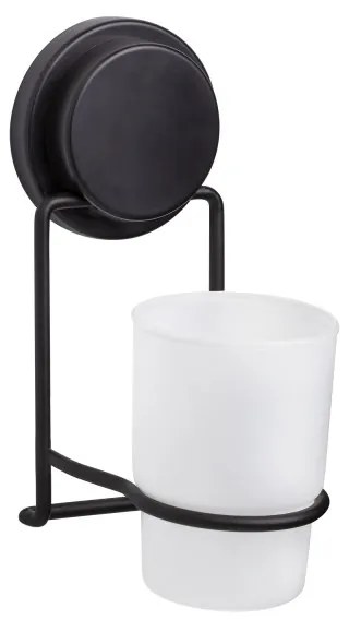 Suport pentru periuta de dinti cu pahar Metalife MGS-711, 7х12х17.5 cm, Negru