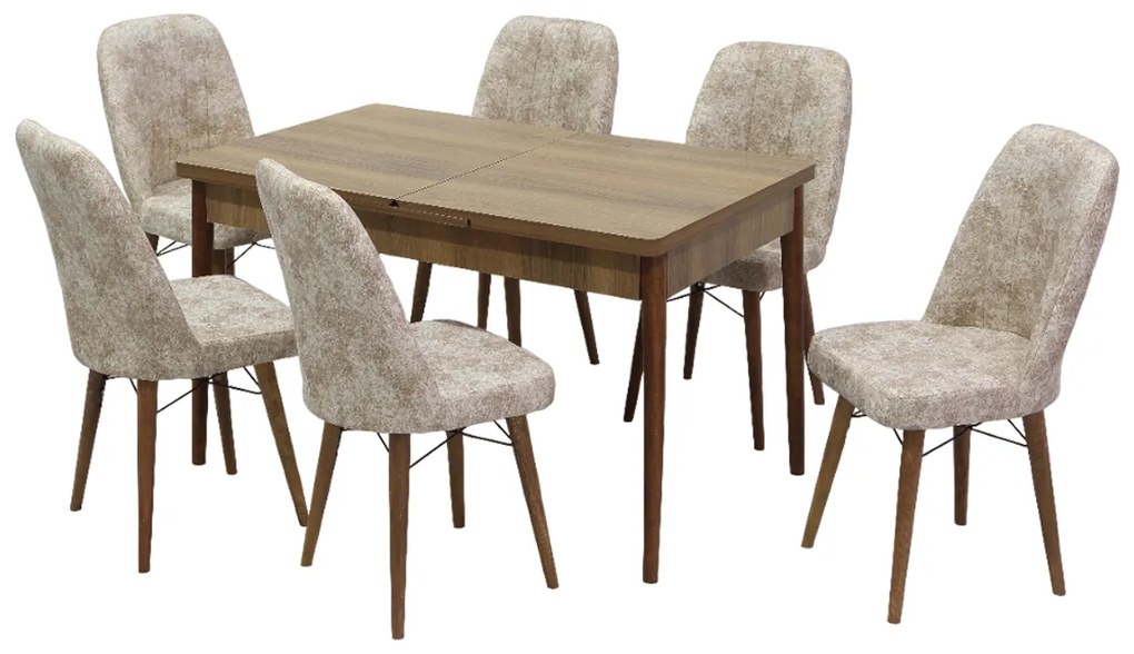 Set masa extensibila 80 x 130/170 cm cu 6 scaune, culoare crem