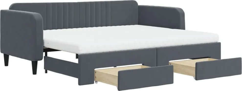 vidaXL Pat de zi cu extensie și sertare gri închis 90x200 cm catifea