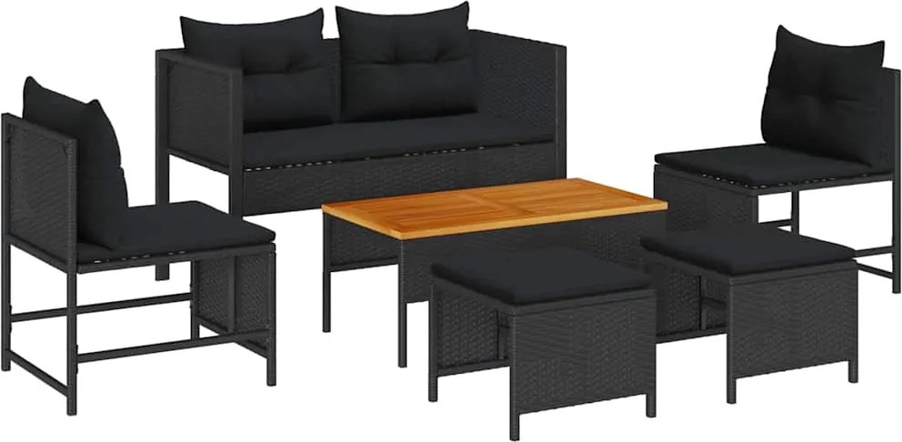 vidaXL Set de canapele pentru grădină cu pernă 6 pcs Negru poliratan