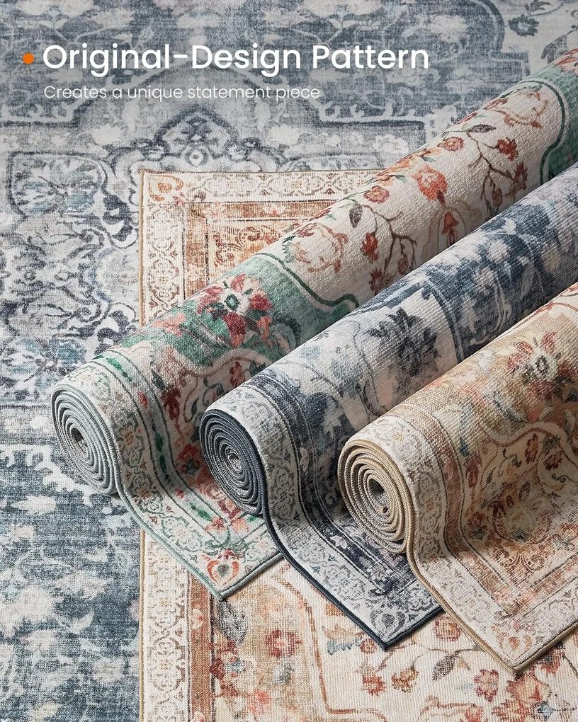 Covor antiderapant Songmics Vintage, 80x150 cm, lavabil la masina, poliester, gri dove
