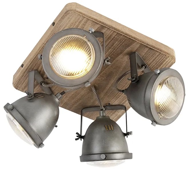 Spotlight industrial din oțel cu lemn inclinabil cu 4 lumini - Emado