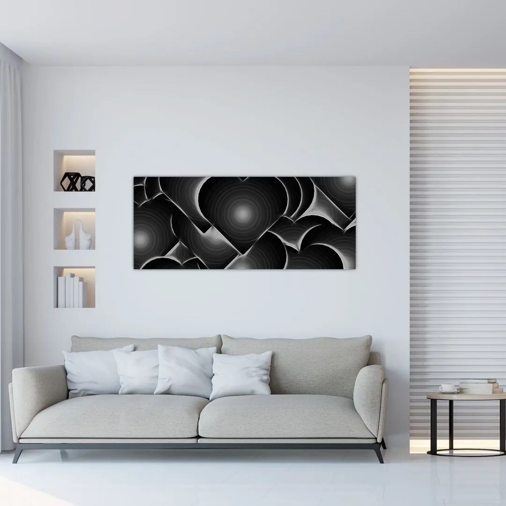Tablou cu inimile alb - negre (120x50 cm)