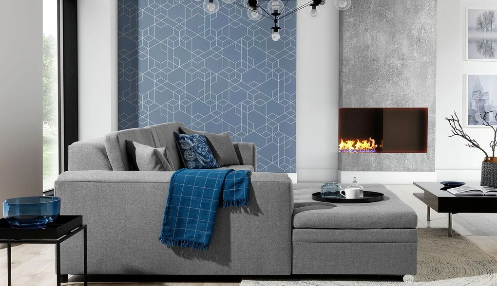 Coltar extensibil stanga 4 locuri, ELTAP, Sorento, 296x194x78 cm, lemn/poliester, gri inchis/gri