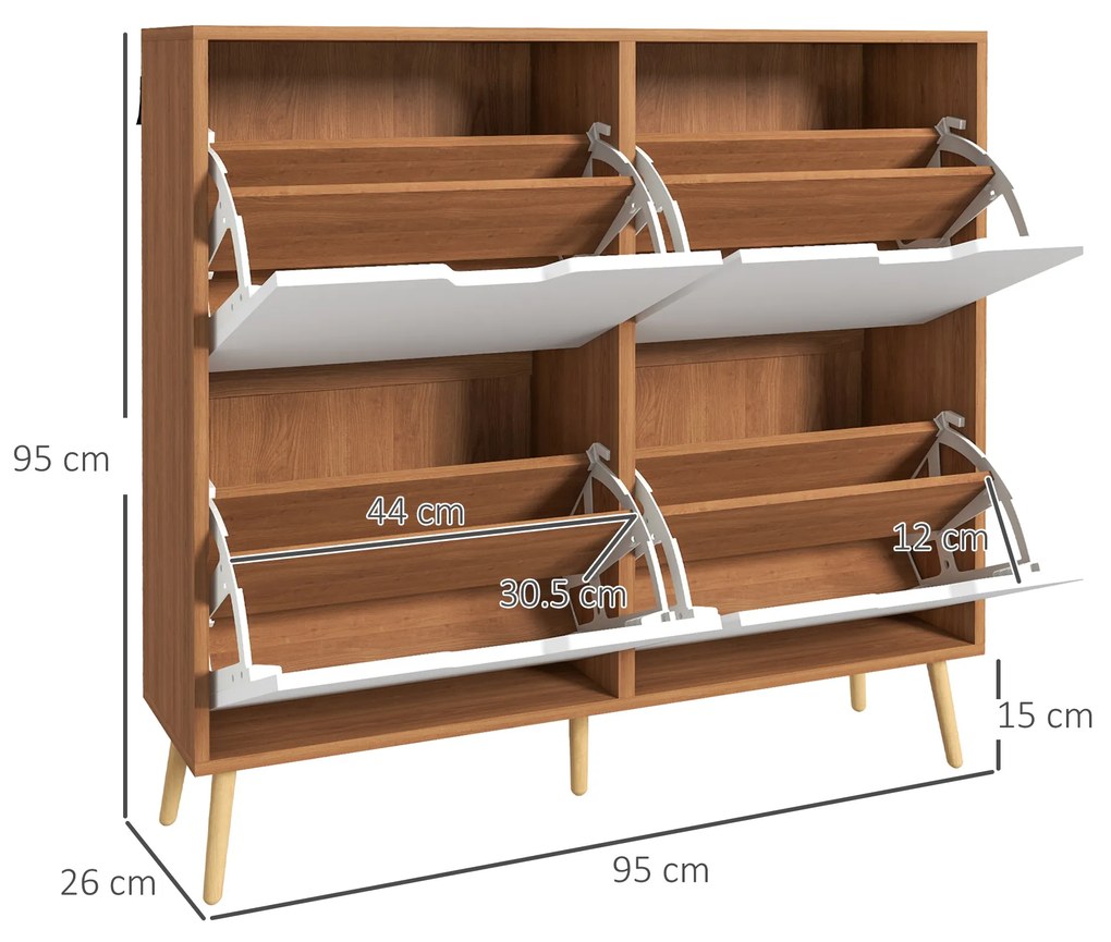 Dulap Pantofar Modern cu 4 Sertare Rabatabile si Raft Reglabil, Dulap Pantofar de Hol pentru 16 Perechi de Pantofi, Natur HOMCOM | Aosom Romania